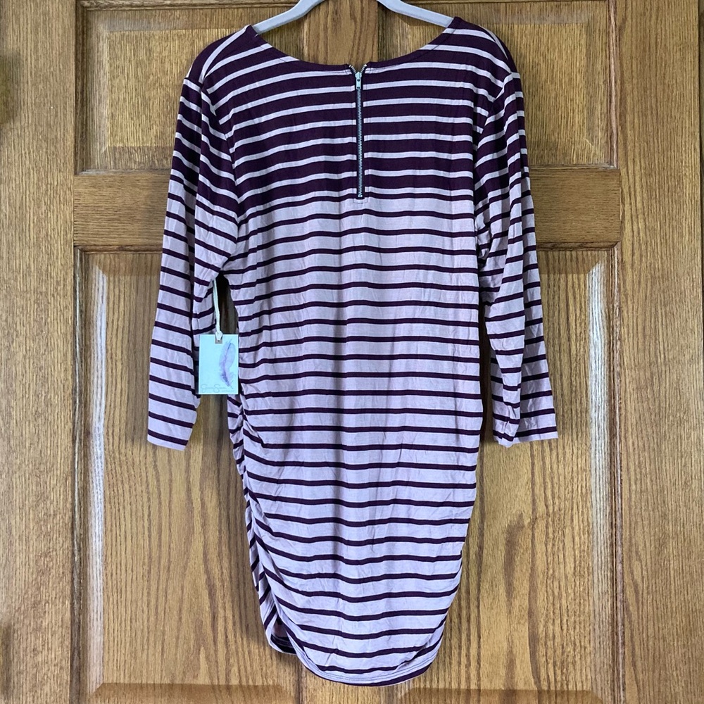 5/$15 NWT Jessica Simpson Pink & Maroon Striped Maternity Tunic Top XL - Picture 5 of 7